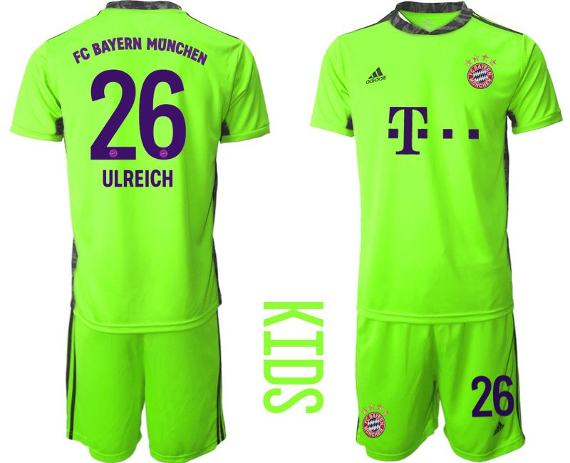 Youth 2020-2021 club Bayern Munich fluorescent green goalkeeper #26 Soccer Jerseys
